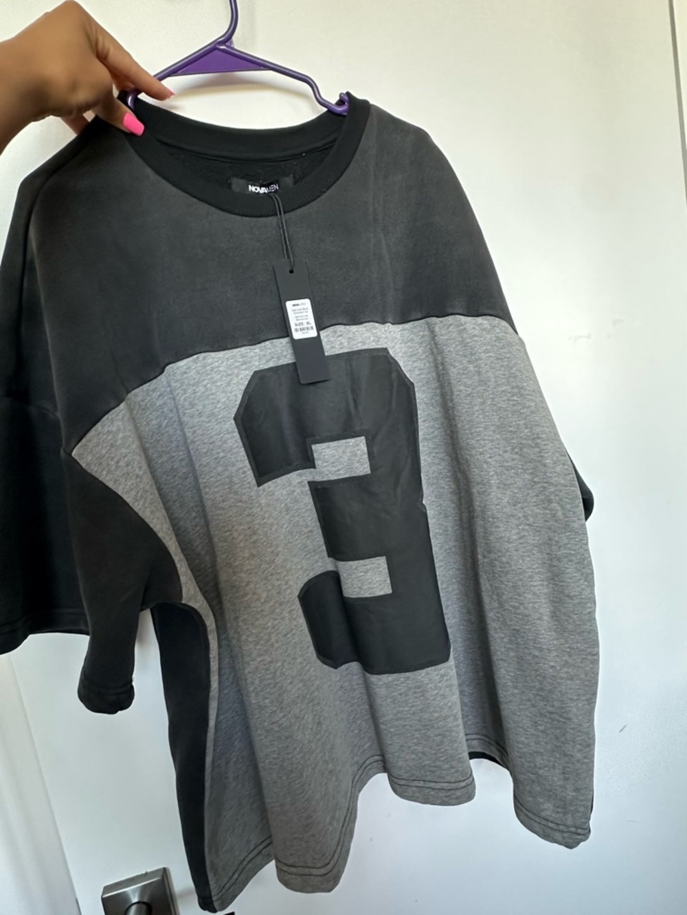 Fashion Nova Black and Gray Colorblock Tank Top with Number 3